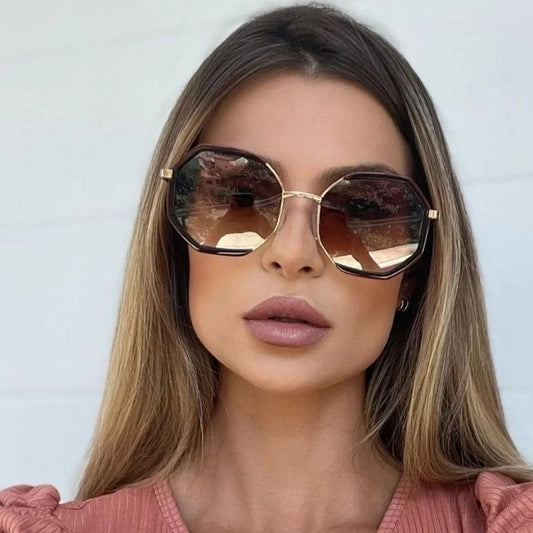 Óculos de Sol Octogonal UV400 Armação Metal e Acetato Premium