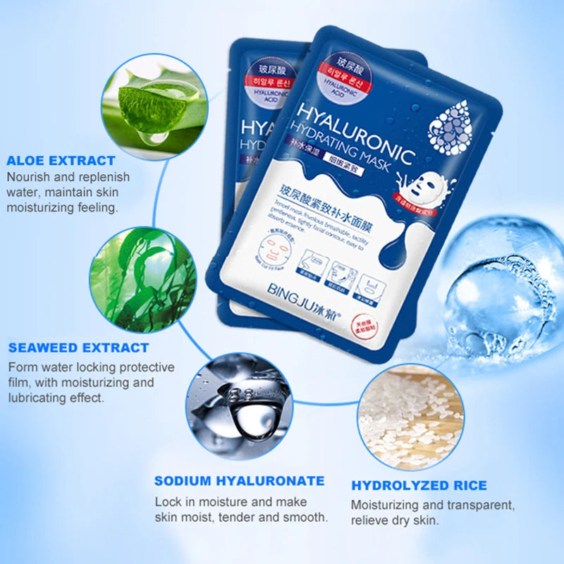 Kit 10 Pçs - Máscara facial- ácido hialurônico.