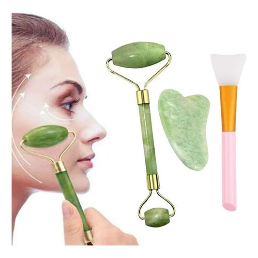 Kit Rolo de Jade + Gua Sha – Massagem Facial Antirrugas