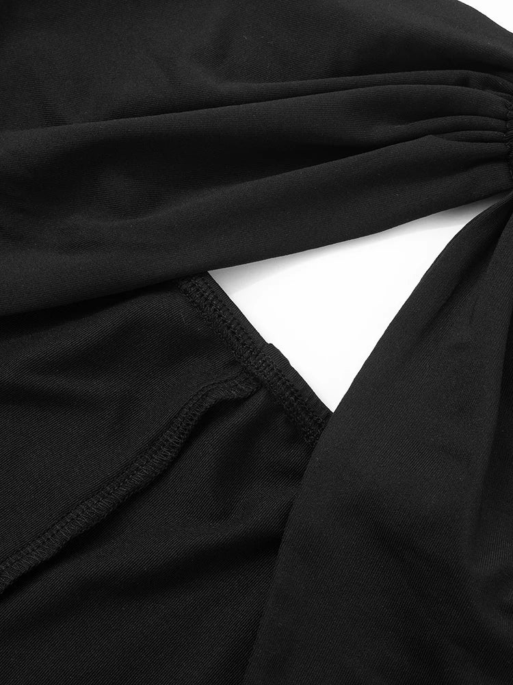 Macacão feminino sexy com alça única, estilo meia-noite.