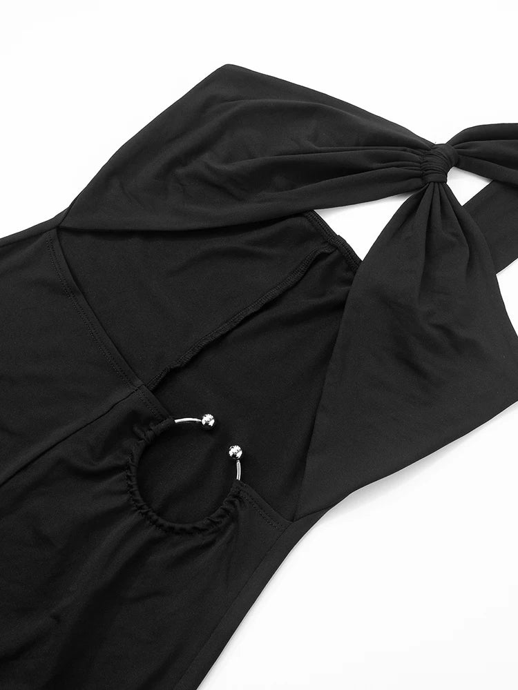 Macacão feminino sexy com alça única, estilo meia-noite.