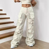 Calça Tática Feminina 8086 – Estilo Americano, Casual, Cintura Alta, Modelagem Solta, Bolsos Múltiplos e Corte Reto