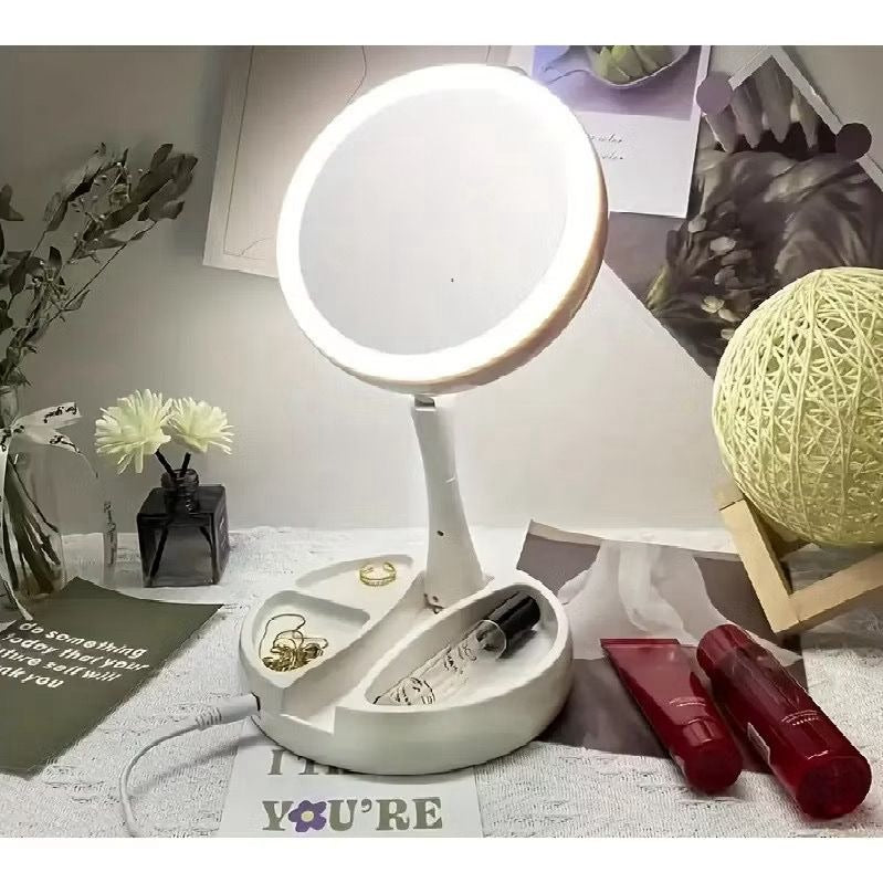 Espelho de Maquiagem LED 10x – Articulável com Compartimento Integrado