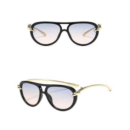 Óculos de Sol Aviador Luxo Feminino – Armação Premium Preto & Dourado UV400