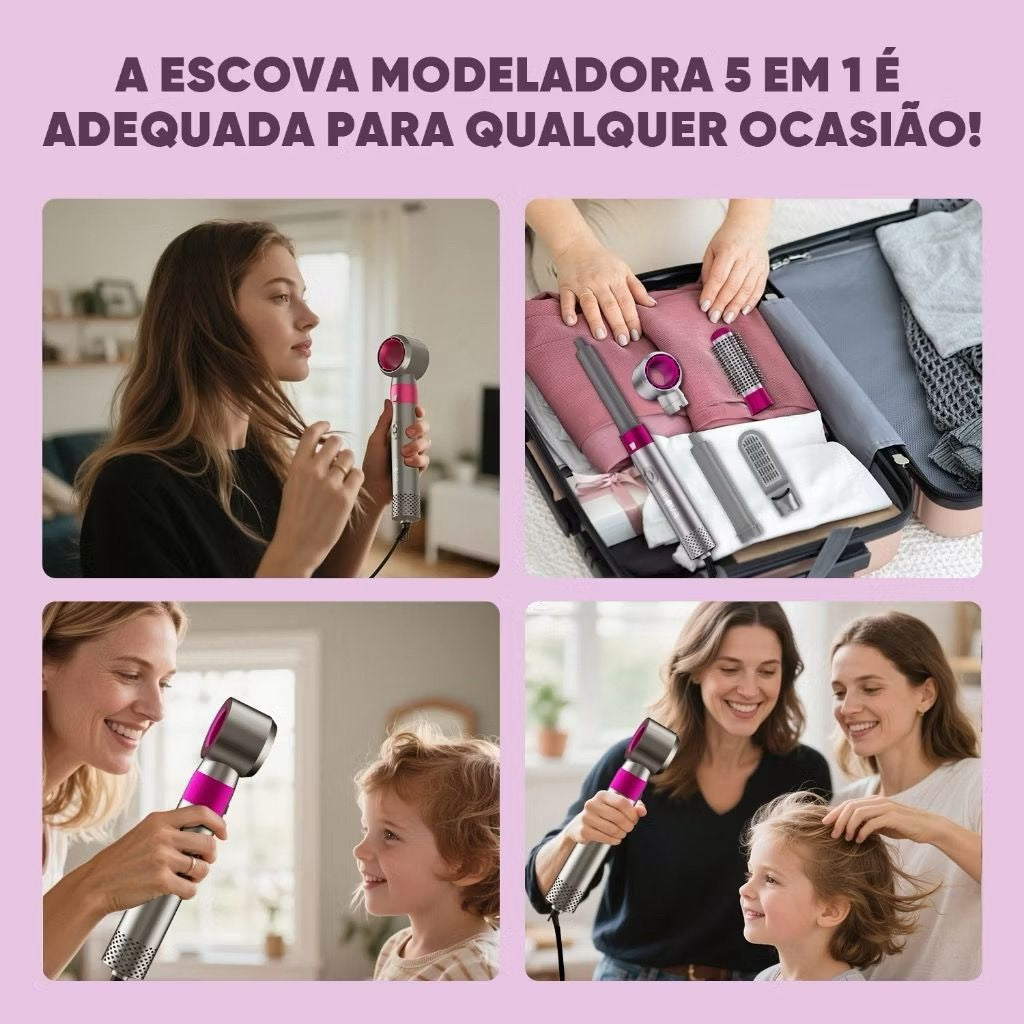 Escova Secadora 5 em 1 – Modela, Alisa e Seca em Minutos