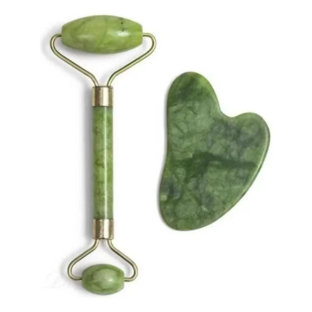 Kit Rolo de Jade + Gua Sha – Massagem Facial Antirrugas
