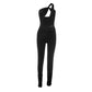 Macacão feminino sexy com alça única, estilo meia-noite.