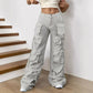Calça Tática Feminina 8086 – Estilo Americano, Casual, Cintura Alta, Modelagem Solta, Bolsos Múltiplos e Corte Reto