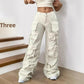 Calça Tática Feminina 8086 – Estilo Americano, Casual, Cintura Alta, Modelagem Solta, Bolsos Múltiplos e Corte Reto