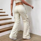Calça Tática Feminina 8086 – Estilo Americano, Casual, Cintura Alta, Modelagem Solta, Bolsos Múltiplos e Corte Reto