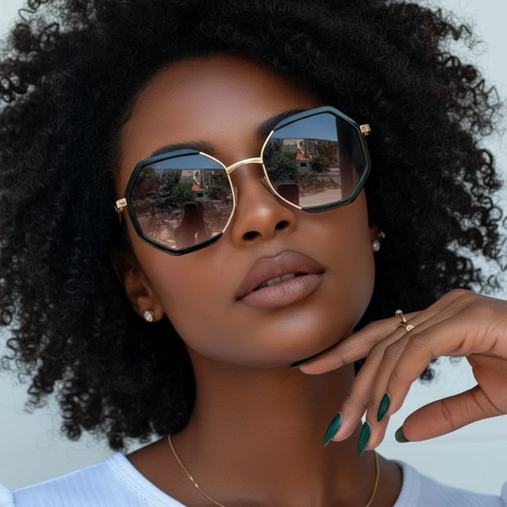 Óculos de Sol Octogonal UV400 Armação Metal e Acetato Premium