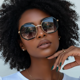 Óculos de Sol Octogonal UV400 Armação Metal e Acetato Premium