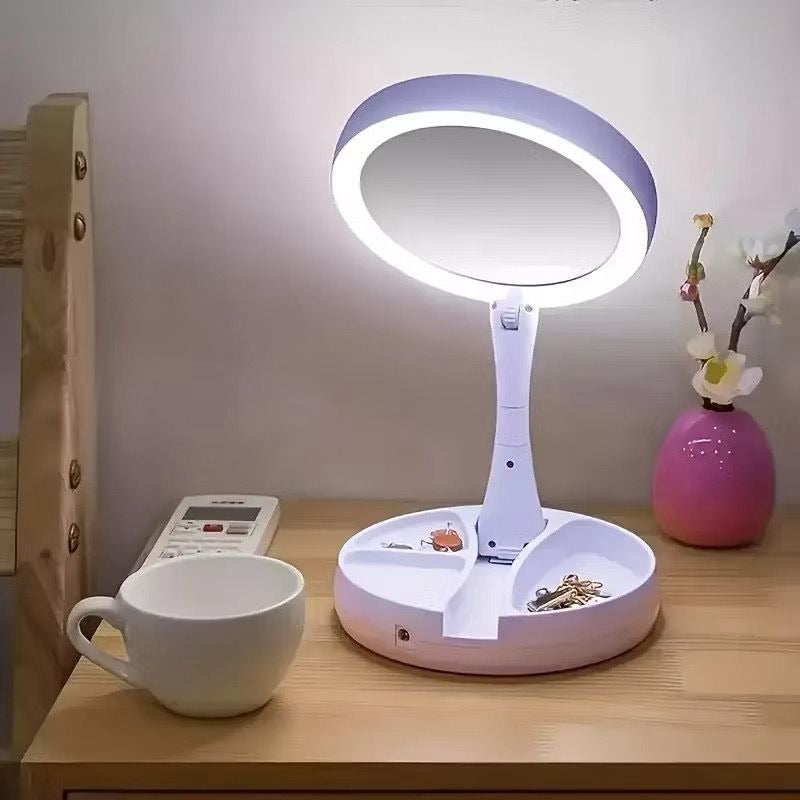 Espelho de Maquiagem LED 10x – Articulável com Compartimento Integrado