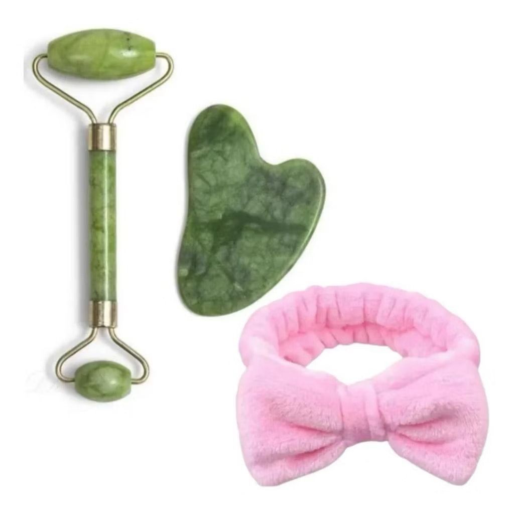 Kit Rolo de Jade + Gua Sha – Massagem Facial Antirrugas